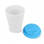 Bicchiere da asporto in plastica riciclata con tappo colorato 250ml color azzurro terza vista