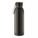 Borraccia in acciaio inox con tappo in PP e laccetto di silicone 650ml color nero quarta vista