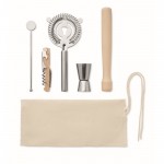 Kit da cocktail con 5 accessori in sacchetto di cotone da 220 g/m² color beige seconda vista