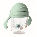 Bicchiere in tritan per bambini con elefantini e cannuccia 250ml color verde menta