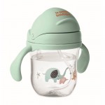 Bicchiere in tritan per bambini con elefantini e cannuccia 250ml color verde menta seconda vista principale