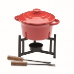 Set piccolo per fondue per 2 in ceramica con 2 forchettoni da 300 ml color rosso