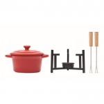 Set piccolo per fondue per 2 in ceramica con 2 forchettoni da 300 ml color rosso seconda vista