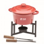 Set piccolo per fondue per 2 in ceramica con 2 forchettoni da 300 ml color rosso vista area di stampa