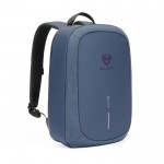 Zaino antitaccheggio in rPET idrorepellente con tasca RFID e pc 16'' color blu mare vista con logo