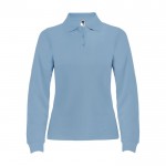 Polo da donna a maniche lunghe in 100% cotone piqué 220 g/m² Roly color azzurro