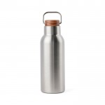 Borraccia in acciaio inox riciclato con manico e tappo in legno 580ml color argento