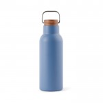 Borraccia in acciaio inox riciclato con manico e tappo in legno 580ml color blu