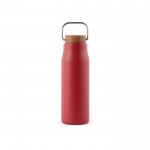 Borraccia in acciaio inox riciclato con manico e tappo in legno 300ml color rosso