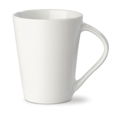 Tazza di porcellana bianca con manico triangolare prodotta in UE 270ml