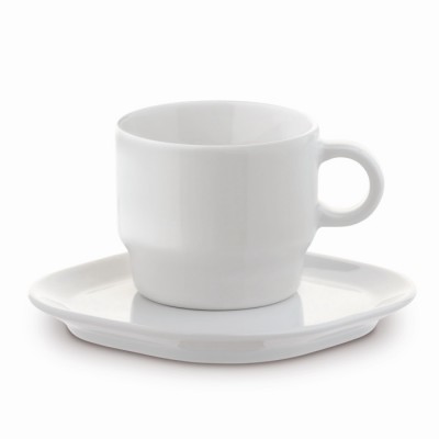 Tazza impilabile con piattino quadrato prodotta in Europa da 180ml color bianco