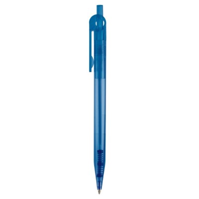 Penna in plastica trasparente clip piatta e inchiostro sintetico blu color blu trasparente terza vista