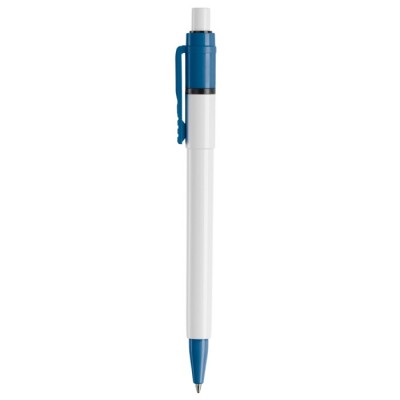Penna bianca con clip e punta colorati e inchiostro blu ricaricabile