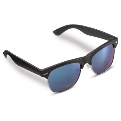 Occhiali da sole con montatura nera e lenti blu con protezione UV400