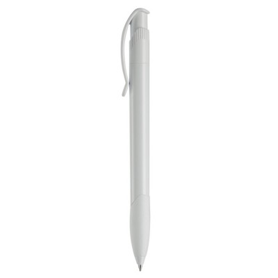 Penna in plastica bianca con clip ad arco colorata e inchiostro blu