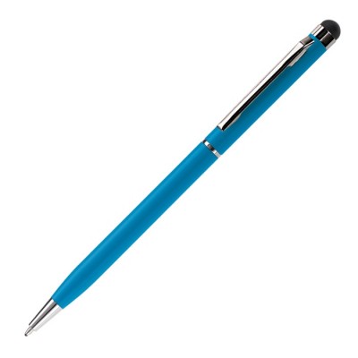 Penna fine ed elegante in alluminio con gommino touch e inchiostro blu
