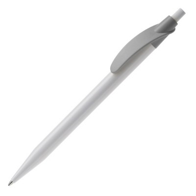 Penna in plastica bianca con clip arcuata colorato e inchiostro blu