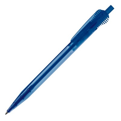 Penna in plastica trasparente con originale clip e inchiostro blu color blu trasparente