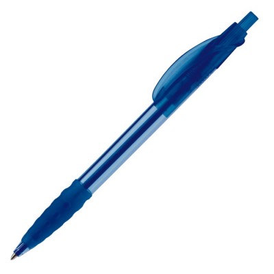 Penna in plastica trasparente con impugnatura in gomma inchiostro blu