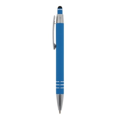 Penna con finitura soft-touch 3 anelli argentati e inchiostro blu