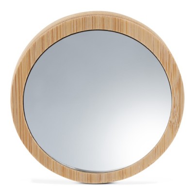 Specchietto rotondo compatto con scocca in bambù Ø70mm