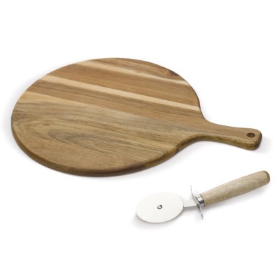 Tagliere rotondo in legno di acacia con rotella tagliapizza Ø30cm