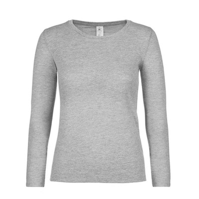 Maglia con logo da donna a maniche lunghe in cotone 145 g/m² B&C color grigio jeansato