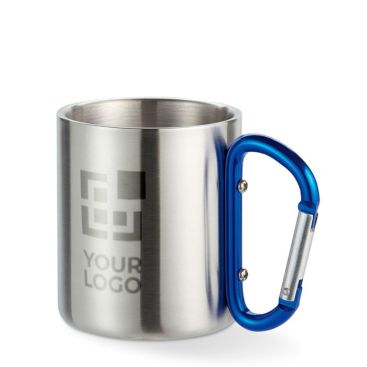 Tazze con logo in acciaio lucido manico moschettone 220ml Metalhook