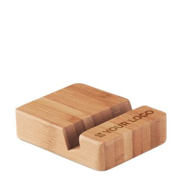 Stand smartphone promozionale con logo naturale da scrivania Bamboo