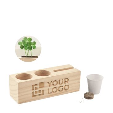 Organizer da scrivania con logo in legno con semi piantabili Wood