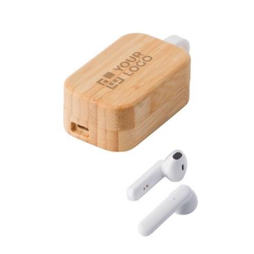 Auricolari promozionali wireless 5.0 in custodia di bamboo Bamboo Air