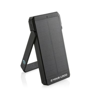 Powerbank con pannelli solari in plastica riciclata da 10.000 mAh color nero vista area di stampa