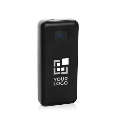 Powerbank da 20.000 mAh e 65W con cavetti tipo C e iOS integrati color nero vista area di stampa